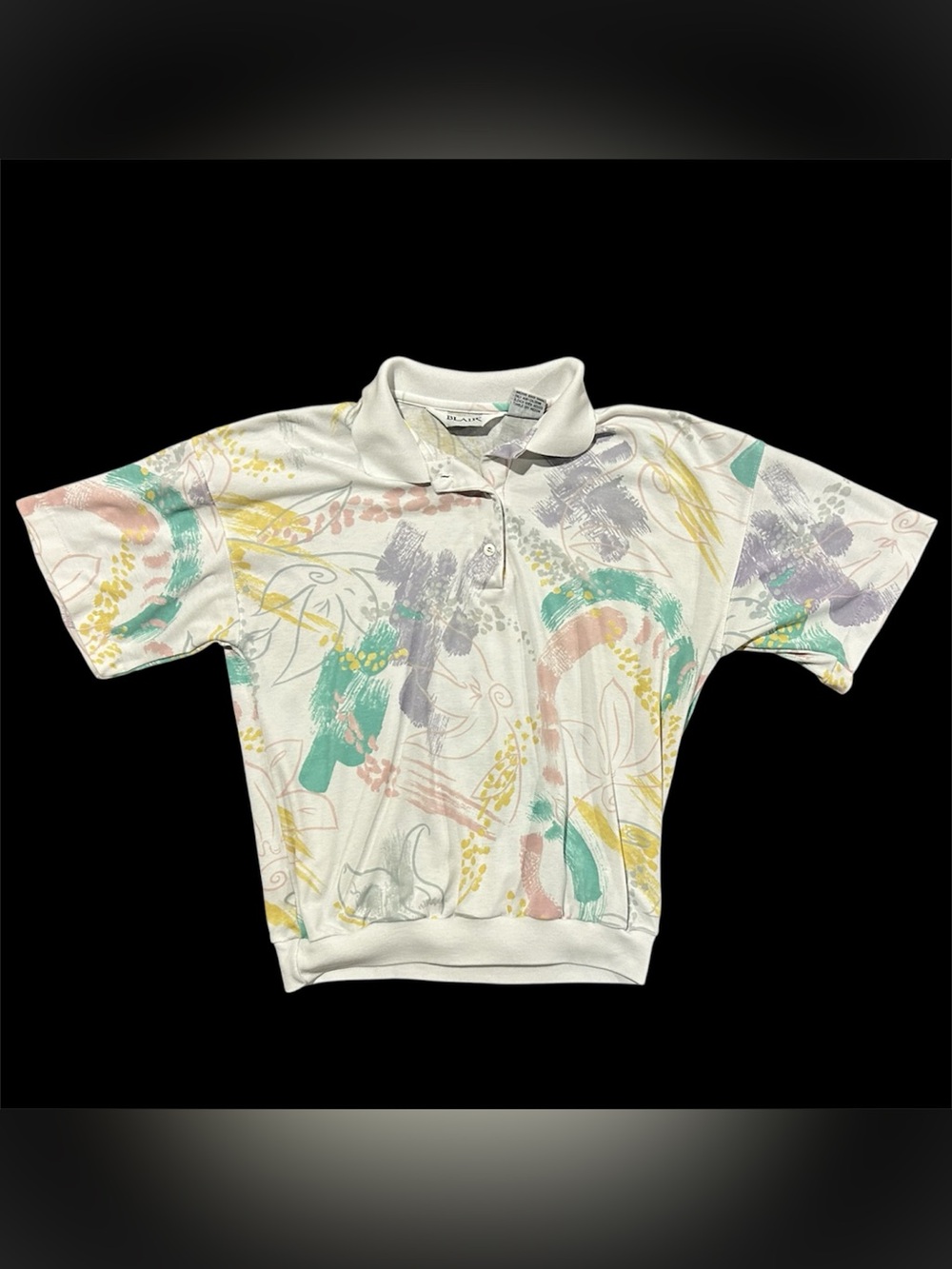 Vintage Blair Abstract Pastel Women’s Polo Shirt Size Small
